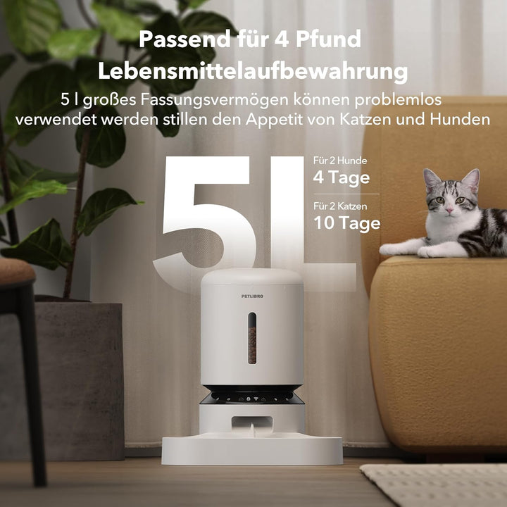 PETLIBRO 5L Futterautomat für 2 Katzen und Hunde mit APP, 5G-WLAN-Haustierfutterspender, Automatisch