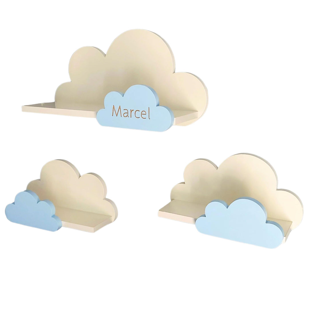 Personalisiertes Wandregal Kinderzimmer Wolke (3er Set) – Mit Wunschname & Farbauswahl – Modell Moli