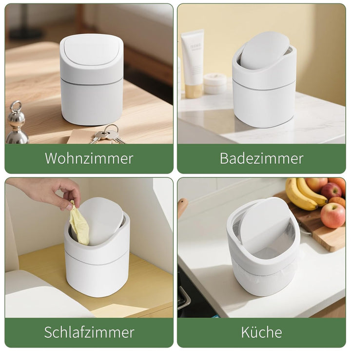 Mini tischmülleimer 2L mit Müllsäcken 180 Stück, tischabfalleimer mit deckel für Den Waschtisch Küch