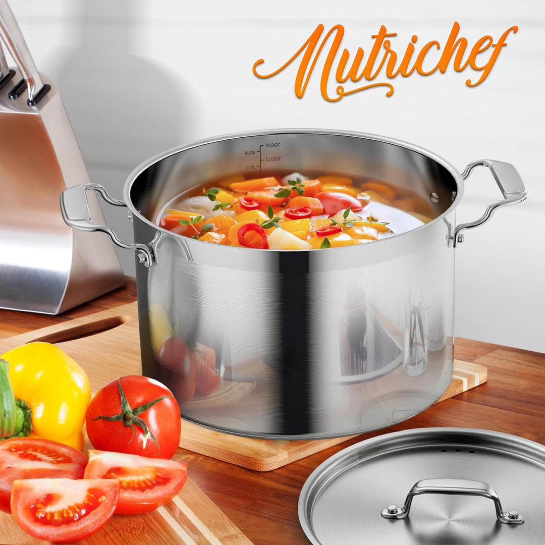 NutriChef Edelstahl Kochtopf 13,2L Induktion – Suppentopf mit Deckel, Profiqualität für Gastronomie