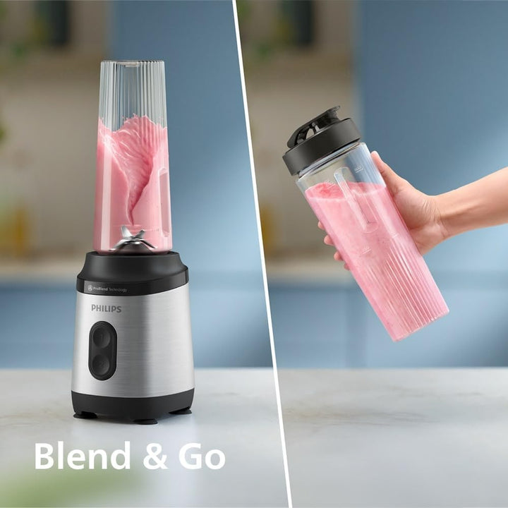 Philips Blend & Go 3000 Series Mini Smoothie Mixer – 350W, 0,6L Becher, 4-Stern abnehmbares Messer,