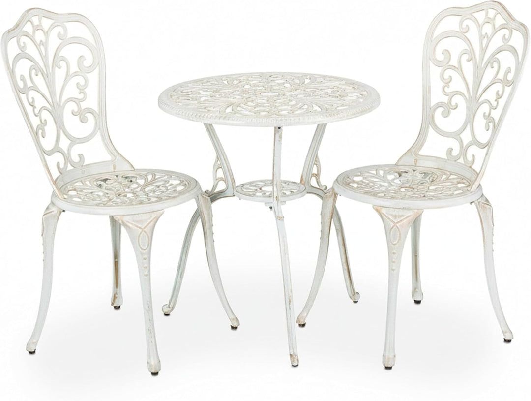 Relaxdays Gartenmöbel Set, 3-teilig, Tisch & 2 Stühle, Aluguss, Balkonmöbel Antik-Design, Garten Sit