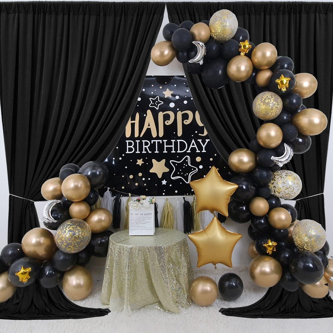 2 Stücke 1,5×2,15cm Schwarz Hintergrund Vorhänge für Hochzeit Party 100% Polyester Falten freie Weis