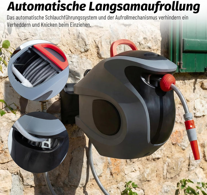Gardena Wand-Schlauchbox RollUp 30 m – 180° Schwenkbare Schlauchtrommel, Flexible Bewässerung für Gr