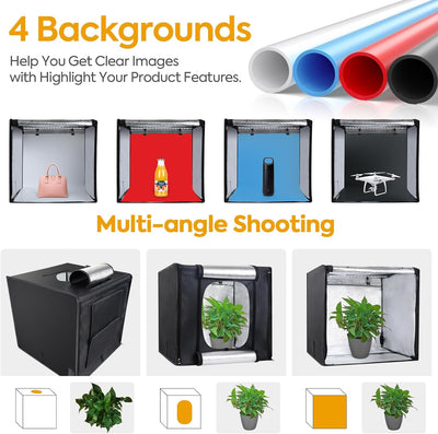 Photobox Fotostudio, 40x40x40 cm Tragbares faltbares Fotolichtbox Lichtzelt mit 2 LED Beleuchtung 48