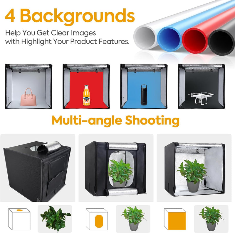 Photobox Fotostudio, 40x40x40 cm Tragbares faltbares Fotolichtbox Lichtzelt mit 2 LED Beleuchtung 48