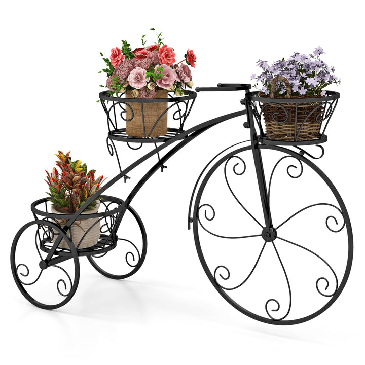 COSTWAY Pflanzenständer Metall, Fahrrad-Design, Blumenregal mit 3 Körben, Blumenständer mit dekorati