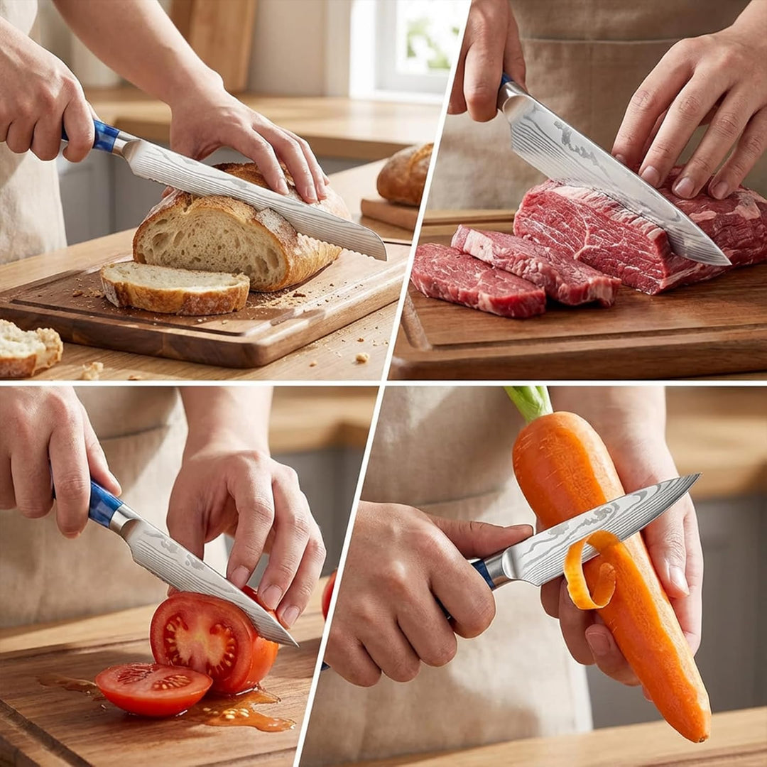 Messerset 5-tlg extrem scharfes Küchenmesser Set mit Ergonomischem Griff, inkl. Kochmesser, Brotmess