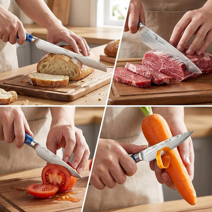 Messerset 5-tlg extrem scharfes Küchenmesser Set mit Ergonomischem Griff, inkl. Kochmesser, Brotmess
