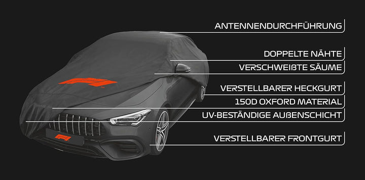 Formula 1 Autoabdeckung Vollgarage Auto Abdeckplane Atmungsaktiv, Staubdicht, Wasserdicht, Autohülle