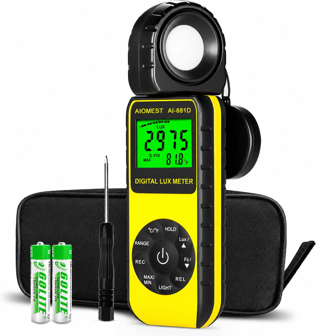 Digitaler Lux/Fusskerzen-Lichtmesser, AIOMEST Illuminance Lumen Tester 0,01~400.000 Lux, Handheld Lu