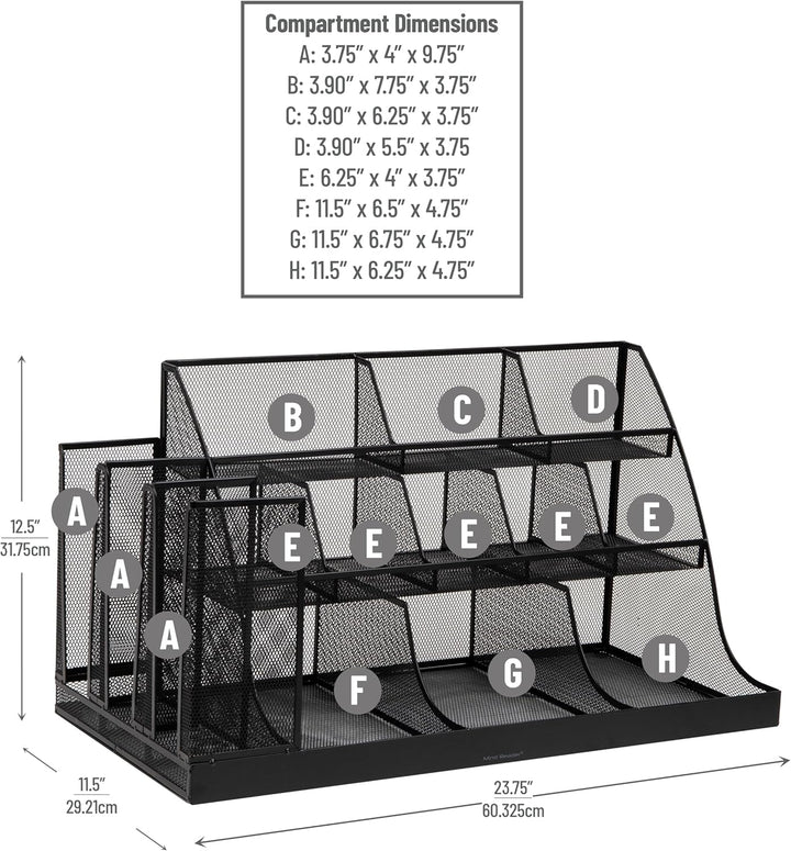 Mind Reader Network Collection, 14-Compartment Coffee Cup and Condiment Countertop Organizer, Metal