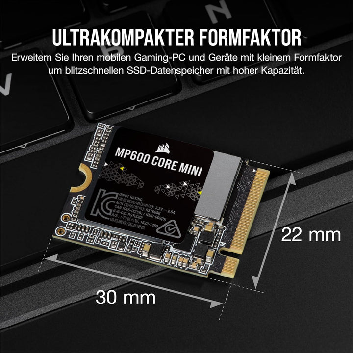 Corsair MP600 CORE Mini 2TB M.2 NVMe PCIe x4 Gen4 2 SSD - M.2 2230 - Bis zu 5.000 MB/s Sequentielles
