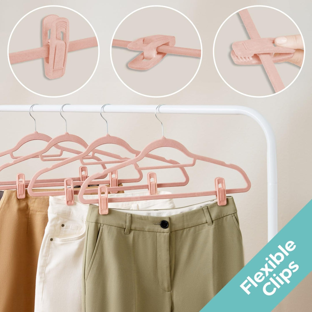 Blumtal Kleiderbügel Samt 30 Stück mit Clips - Bügel Samt 360° drehbar und robust - platzsparende Kl
