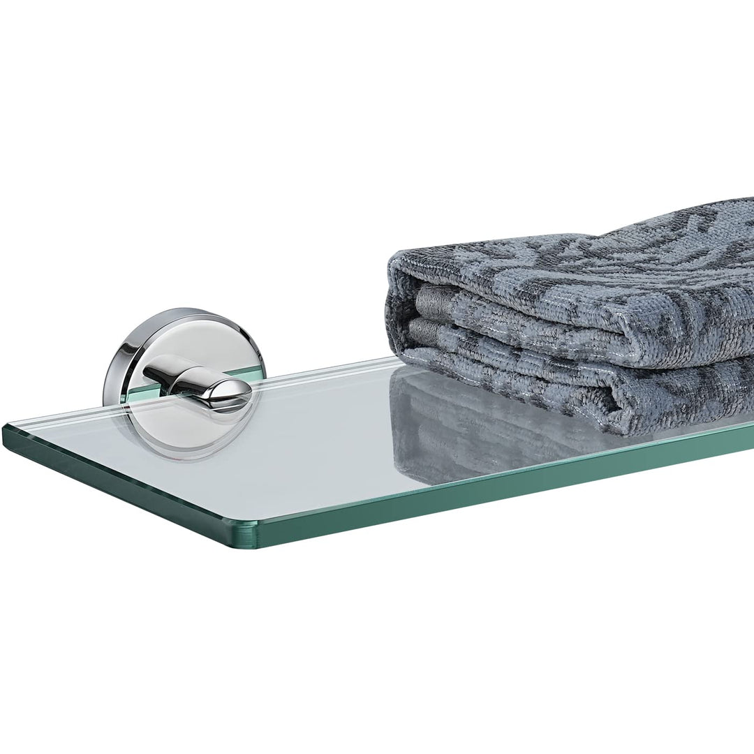 JQK TGS101L14-CH Badezimmer-Glasregal, Chrom, Duschaufbewahrung aus gehärtetem Glas, 35,6 x 12,7 cm,