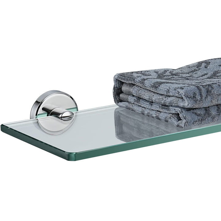 JQK TGS101L14-CH Badezimmer-Glasregal, Chrom, Duschaufbewahrung aus gehärtetem Glas, 35,6 x 12,7 cm,