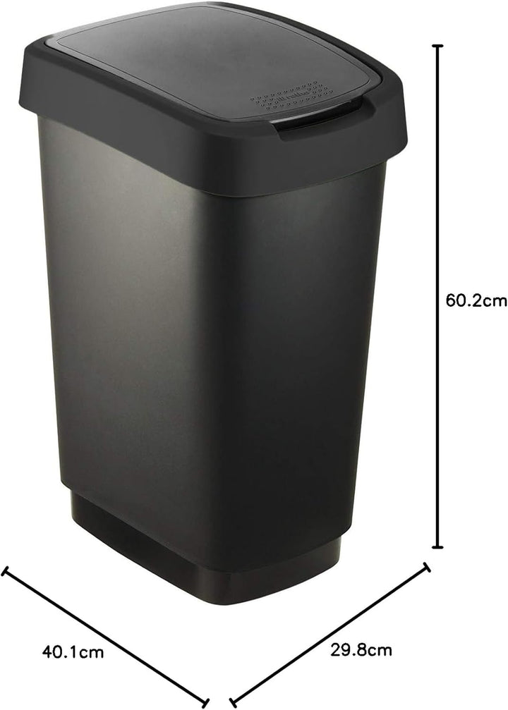 Rotho Salsa Mülleimer 50l mit Deckel, Kunststoff (PP) BPA-frei, schwarz recycelt, 50l (40.1 x 29.8 x