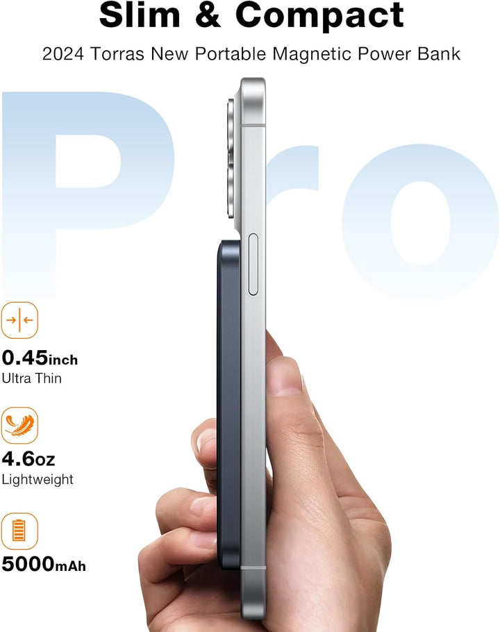 TORRAS Ultra Dünn Power Bank für Magsafe mit 360° Ostand Ring Magnetische Powerbank für iPhone 15/14