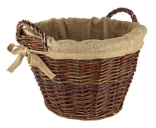 Tigana - Kaminkorb Holzkorb Kaminholzkorb aus geschälten Weide Dunkel mit Jute Ø 40 cm (Art. 90340-4