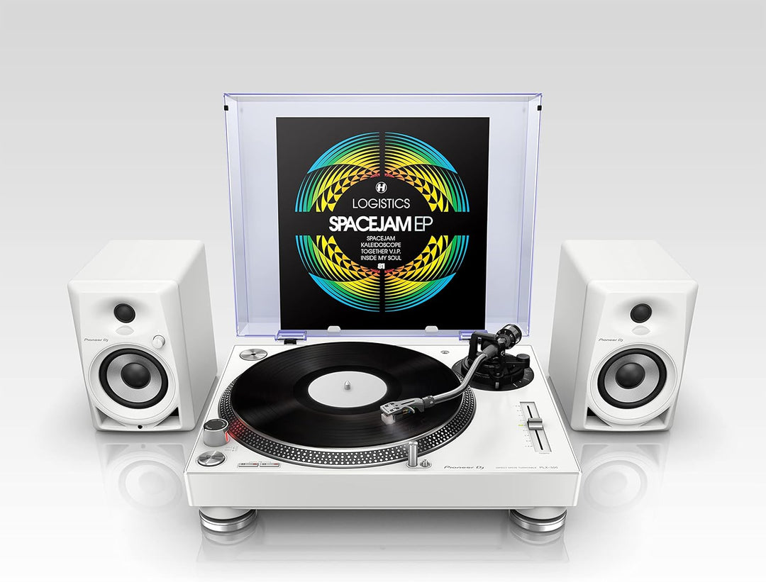 Pioneer DJ PLX-500-W DJ-Plattenspieler mit Direktantrieb, Weiss & DM-50D 5" Desktopmonitorsystem (we