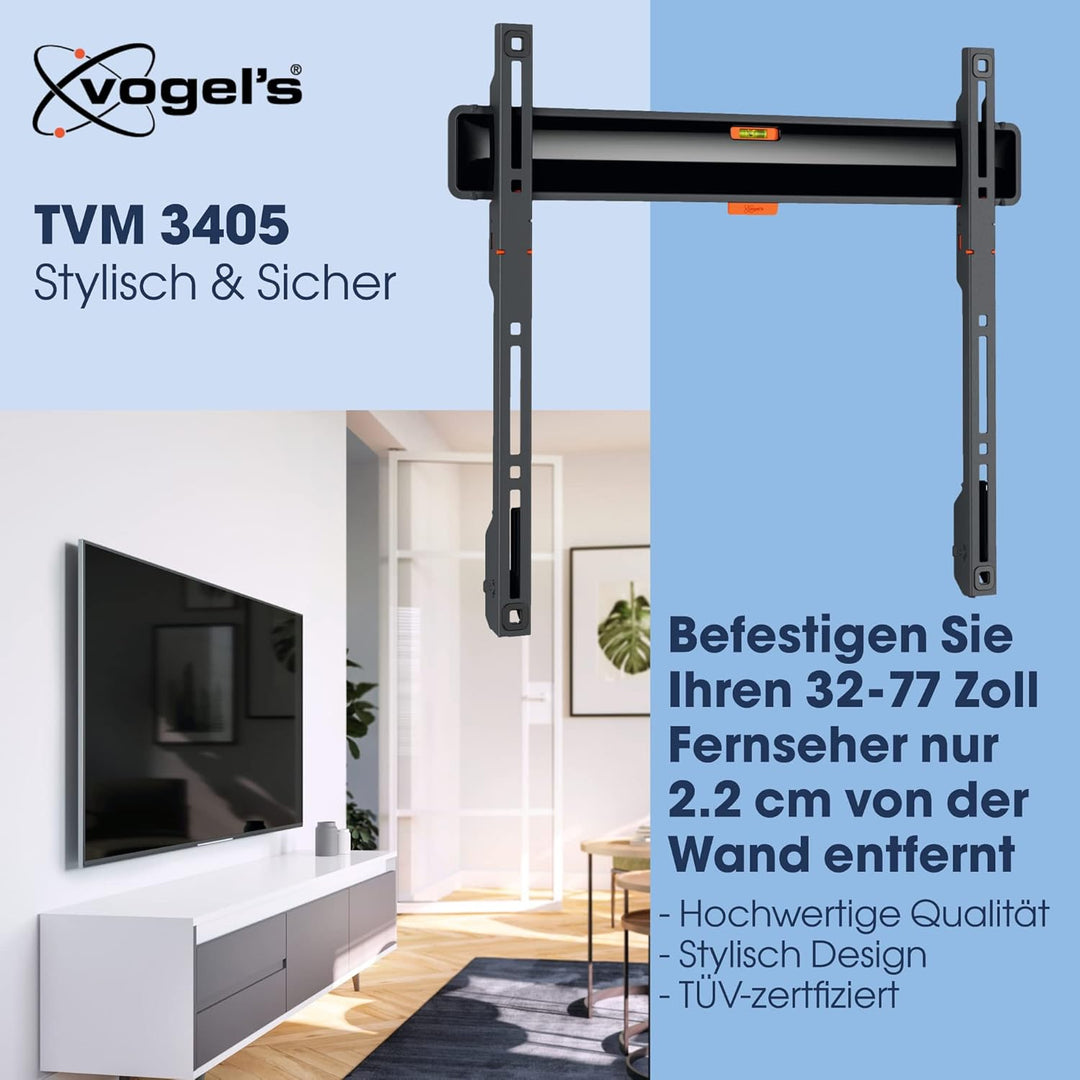 Vogel's Comfort TVM 3405 Flache TV-Wandhalterung für 32-77 Zoll Fernseher, Max. 50 kg, TV Halterung