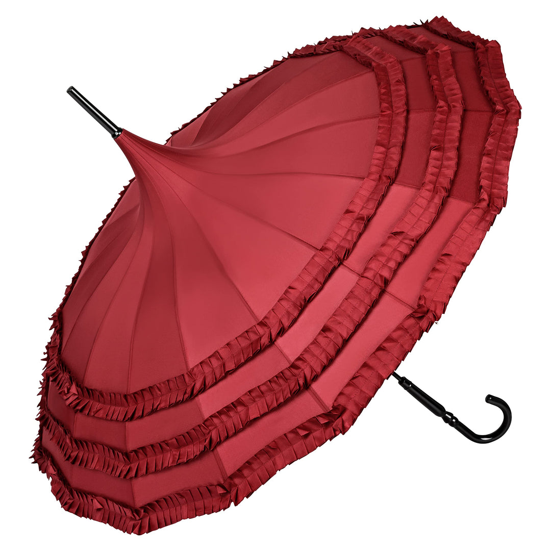 VON LILIENFELD Regenschirm Hochzeitsschirm Sonnenschirm Rüsche Stabil Pagode Sarah bordeaux