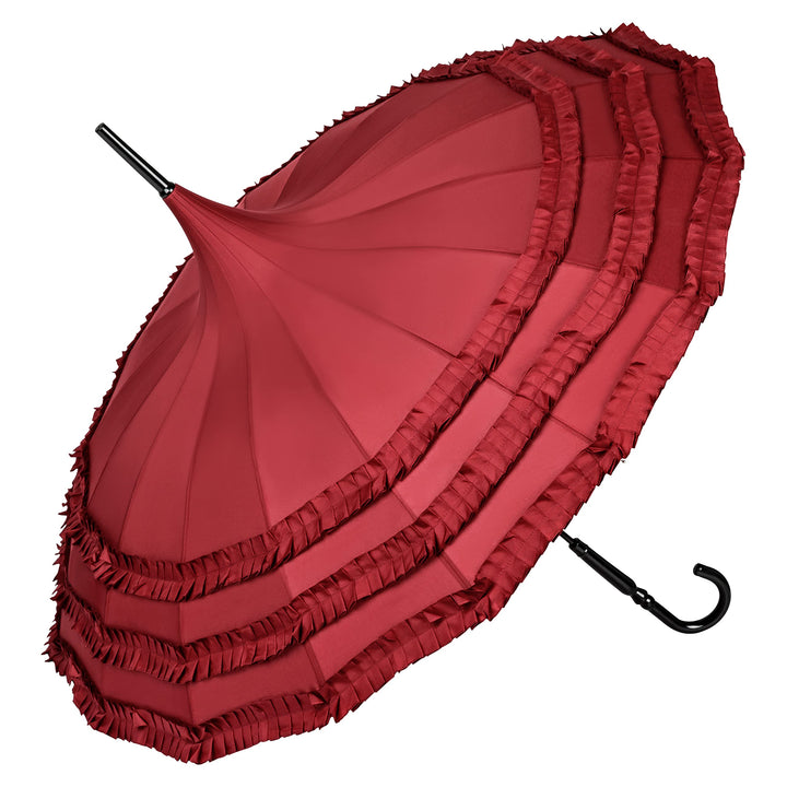 VON LILIENFELD Regenschirm Hochzeitsschirm Sonnenschirm Rüsche Stabil Pagode Sarah bordeaux