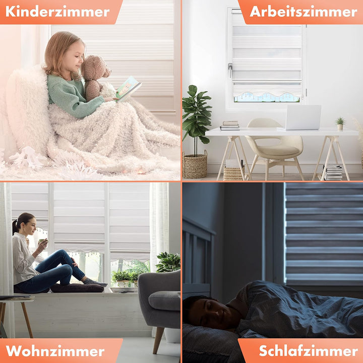 Bailena® Doppelrollo Klemmfix ohne Bohren - 4in1 Duo Rollo mit Muster Grau Silber Glitzernd 50x200cm