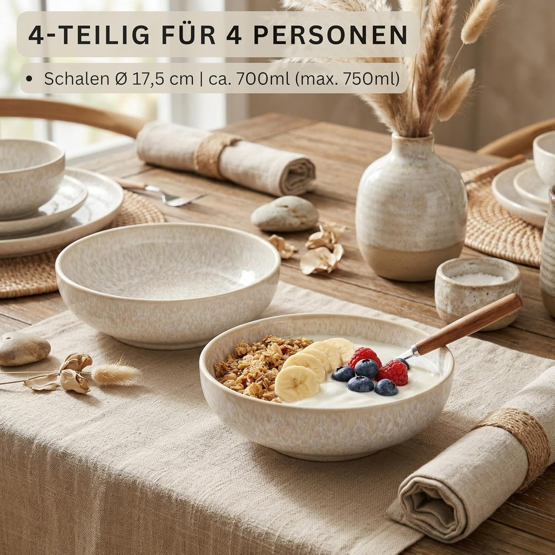 Sänger | Schalen Set Korfu 4 tlg, Müslischalen für 4 Personen, Steingut Schalen Handmade, Set inkl.