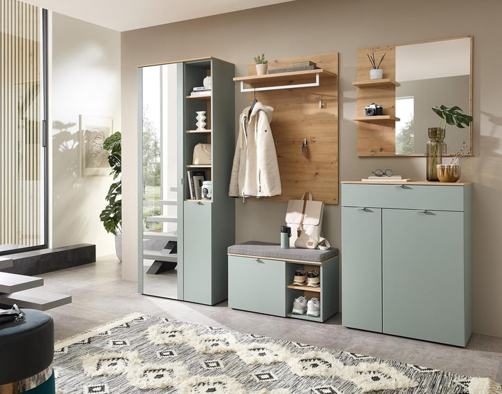 möbelando Schuhschrank >Bari< in Schilfgrün matt, MDF, Spannplatte - 78x103x38cm (BxHxT) Schilfgrün