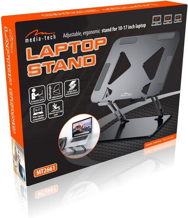 media-tech Ergonomischer Laptop-Ständer 10-17 Zoll | Höhenverstellbar & klappbar | Stabiler Notebook