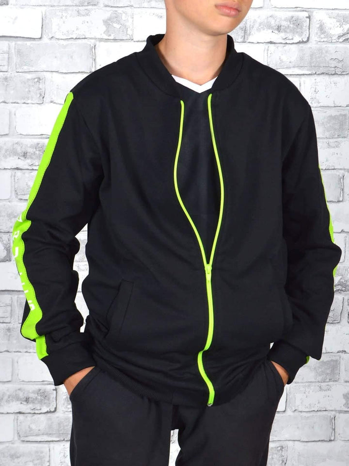 Jungen Kinder Hoodie Pullover Sweatjacke 30238, Schwarz-hellgrün