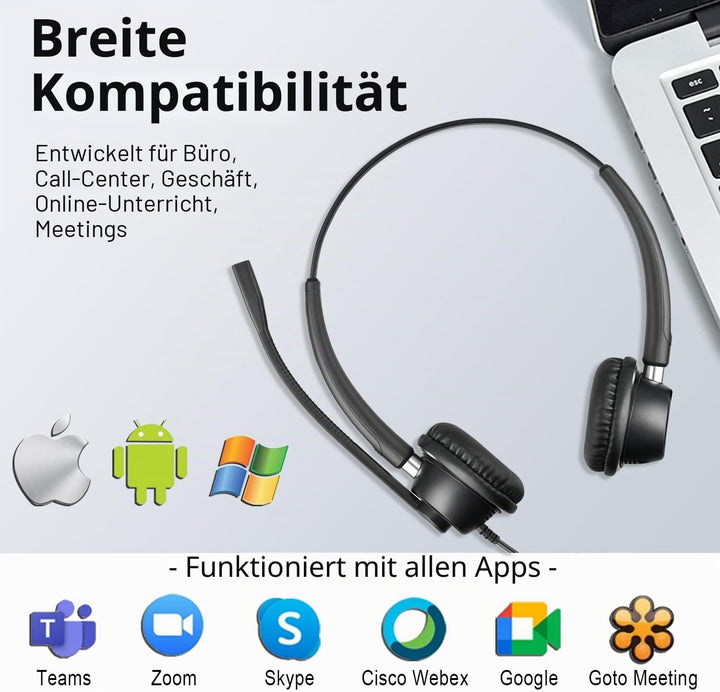 3,5 mm kabelgebundenes Headset mit Noise Canceling Mikrofon, USB-C/3,5 mm Jack 2-in-1 PC Headset, St