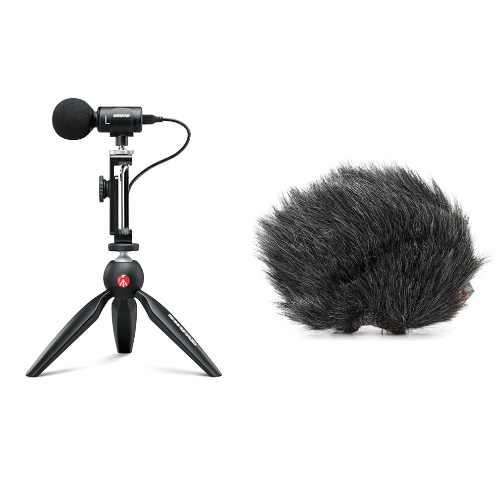 Shure MV88+ Video Kit mit digitalem Stereo-Kondensatormikrofon für Apple und Android, Schwarz & AMV8