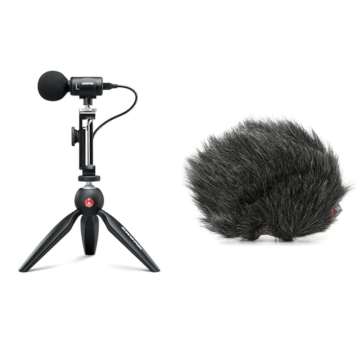 Shure MV88+ Video Kit mit digitalem Stereo-Kondensatormikrofon für Apple und Android, Schwarz & AMV8