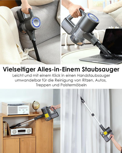 VersLife S7 Plus Akku Staubsauger mit Wischfunktion, 500W/40000Pa Staubsauger kabellos, 40Min Laufze