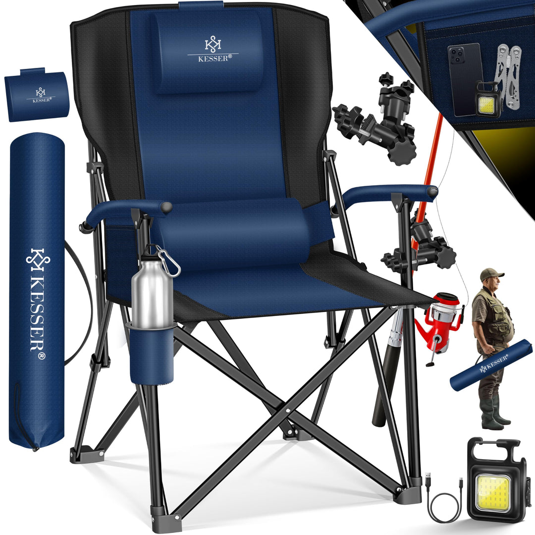 KESSER® Campingstuhl faltbar bis 160 kg | Angelstuhl Faltstuhl Klappstuhl Gepolstert mit Armlehnen |