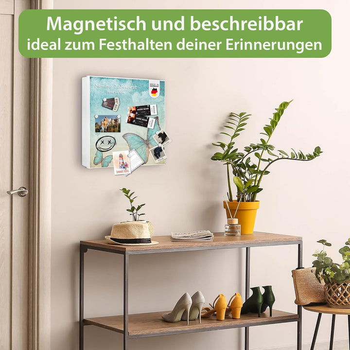 banjado® Grosser Schlüsselkasten Glas/Schlüsselbox 30cm x 30cm mit 50 Haken - Motiv Blaue Schmetterl