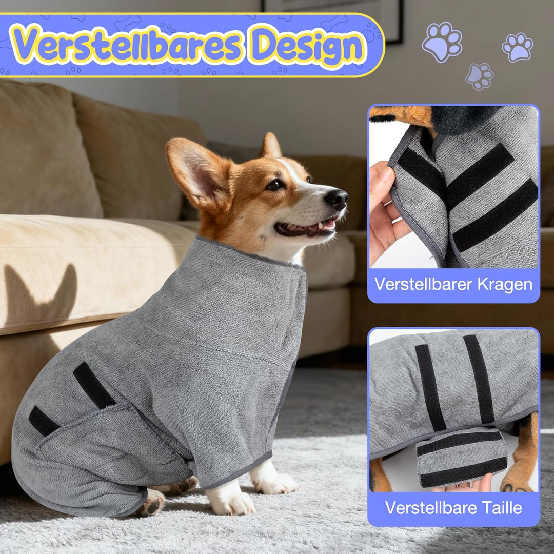 Hundebademantel Extra Saugfähig, Bademantel Hund Schnelltrocknend mit Klettverschluss Mikrofaser Hun