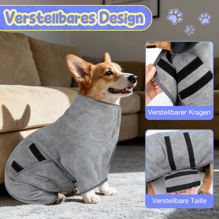 Hundebademantel Extra Saugfähig, Bademantel Hund Schnelltrocknend mit Klettverschluss Mikrofaser Hun