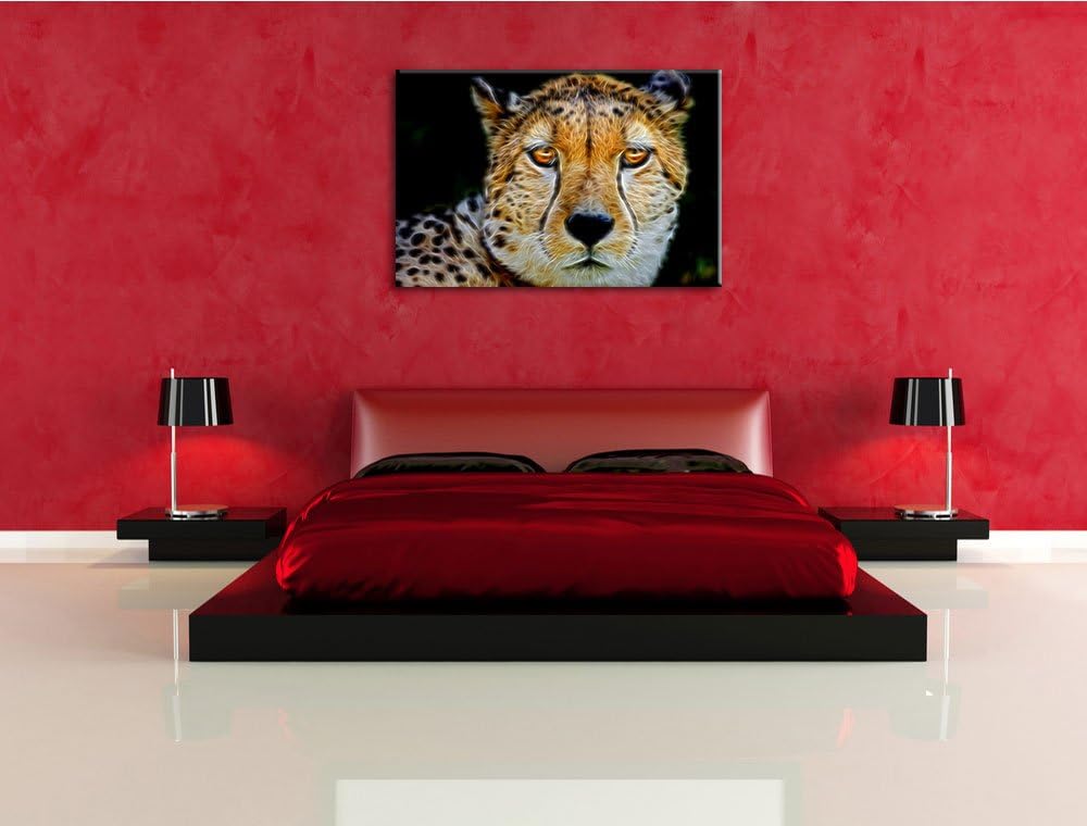 Dark ruhender Gepard Deluxe Format: 100x70 cm auf Leinwand, XXL riesige Bilder fertig gerahmt mit Ke