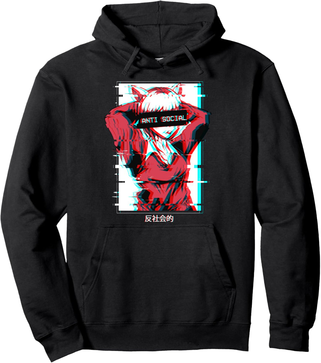 Vaporwave Aesthetic Anime Girl Antisocial Anime Sad Pullover Hoodie
