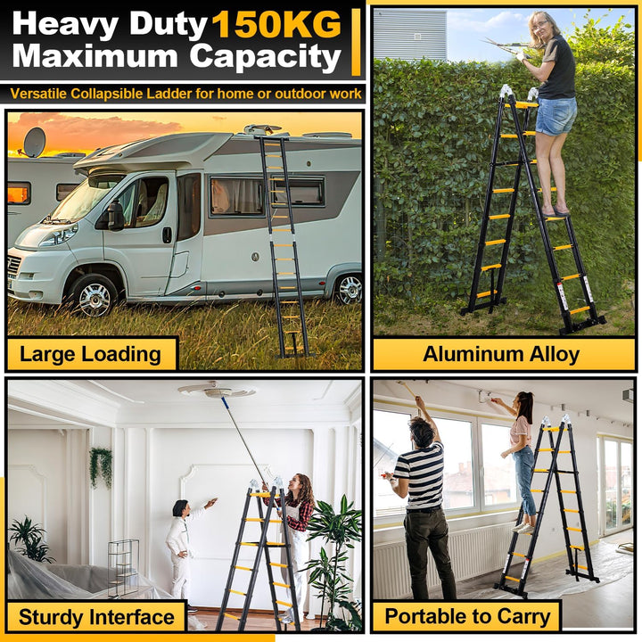 Teleskopleiter Klappleiter Aluminium, Cecaylie 3.8M(1.9+1.9M) Ausziehbare Leiter, Rutschfester Alule