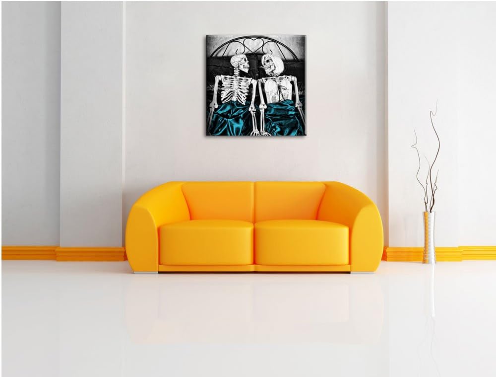 Pixxprint Horror Paar im Schlafzimmer als Leinwandbild | Grösse: 70x70 cm | Wandbild | Kunstdruck |