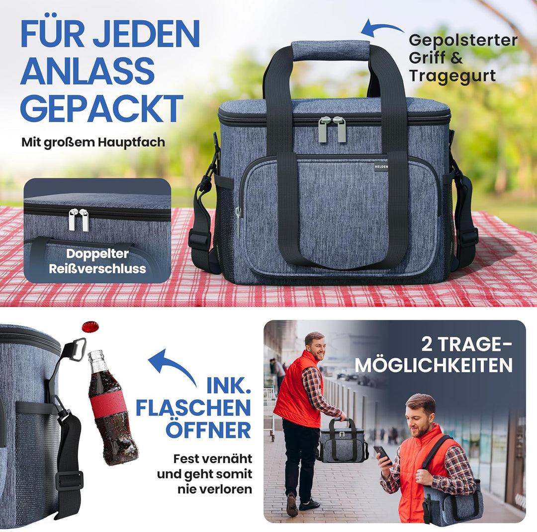 HELDENWERK Kühltasche Gross faltbar - Isolierte Kühlbox Thermotasche auslaufsicher & wasserdicht - P