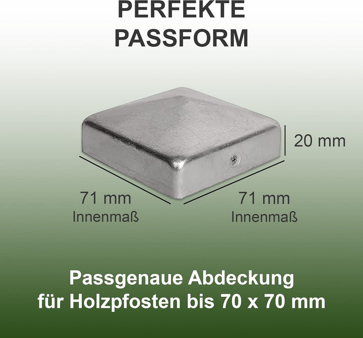h2i Pfostenkappe | Edelstahl | 71 x 71 mm | 5 Stück | Eckige Abdeckkappe für Garten Holzpfosten Pfos