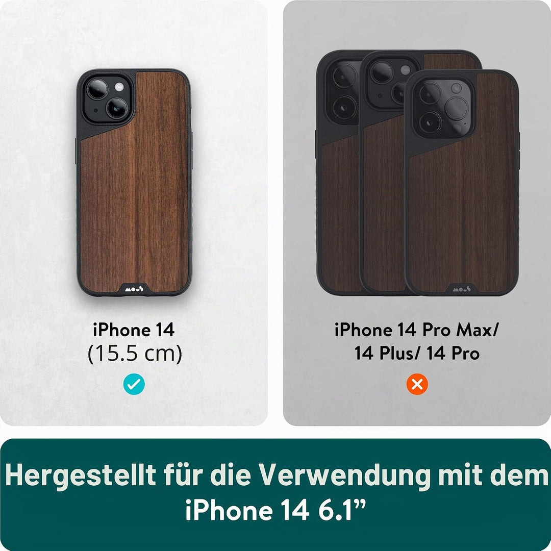 Mous - Hülle für iPhone 14 - Walnuss - Limitless 5.0 - Handyhülle iPhone 14 MagSafe-Kompatibel Case