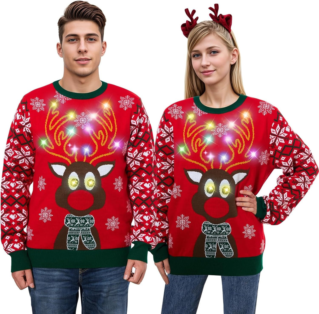 Belovecol Unisex Weihnachtspullover LED Ugly Christmas Sweater Pullover Langarm Strickpullover XXL R