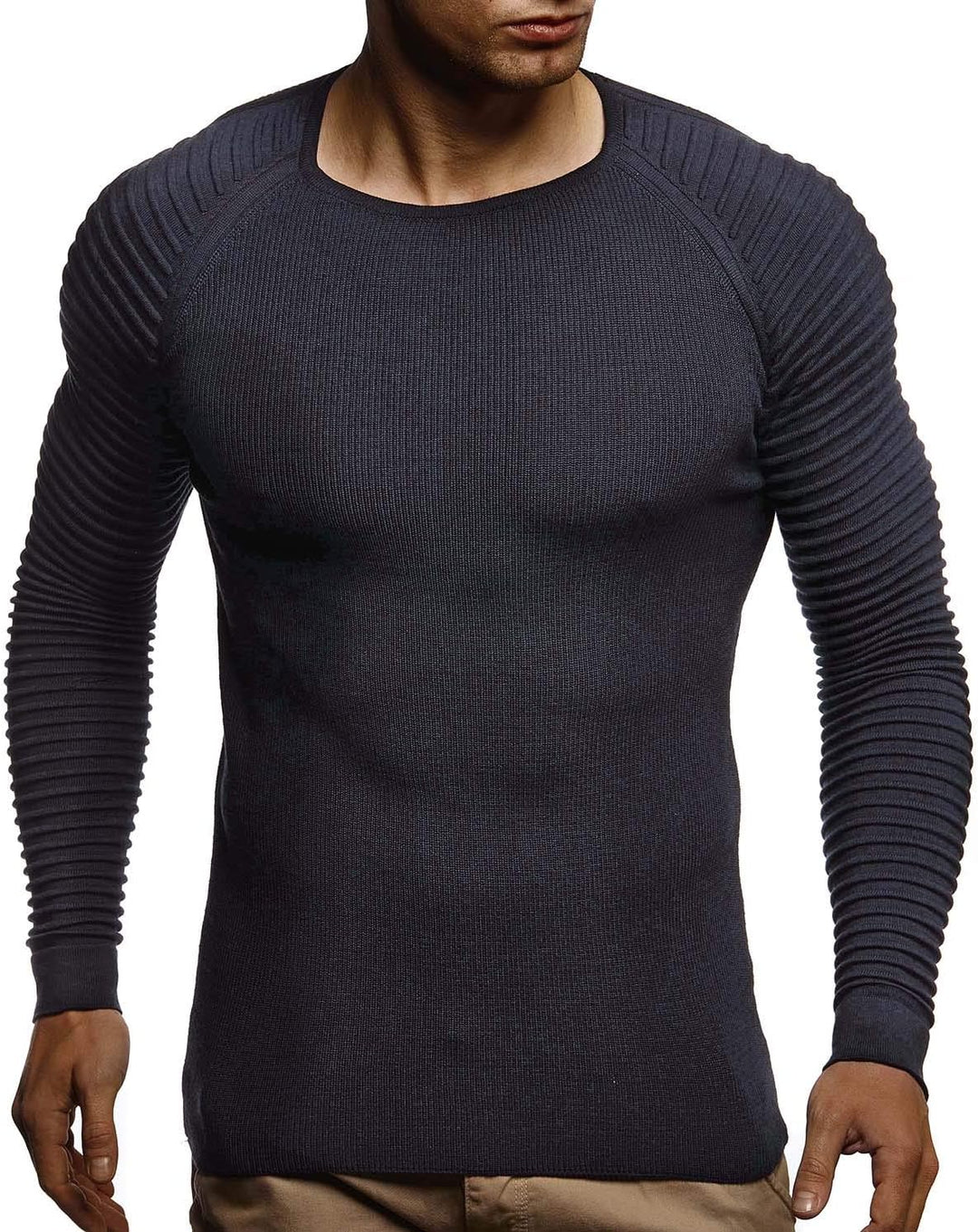 LEIF NELSON Herren Strickpullover Basic Rundhals Crew Neck Sweatshirt Langarm Sweater Feinstrick LN2