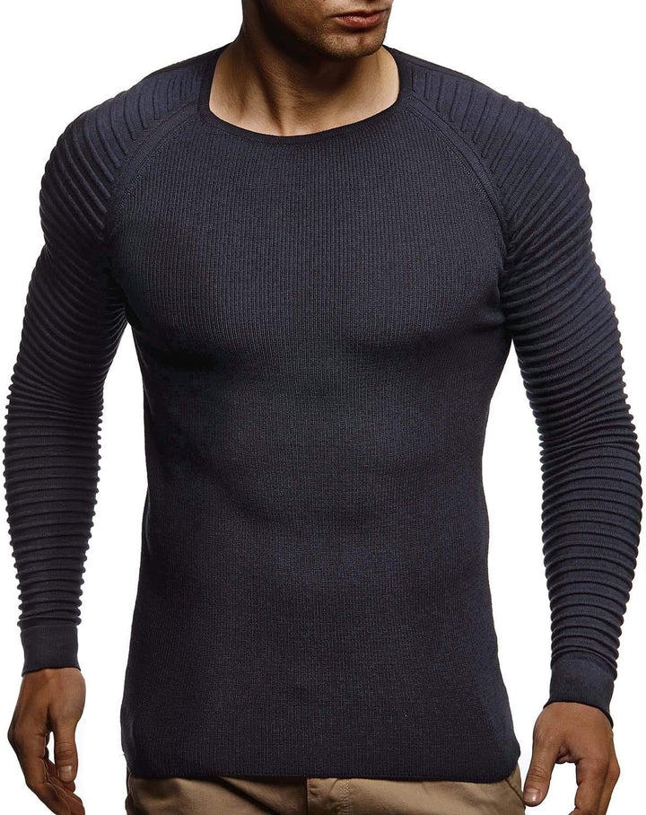 LEIF NELSON Herren Strickpullover Basic Rundhals Crew Neck Sweatshirt Langarm Sweater Feinstrick LN2